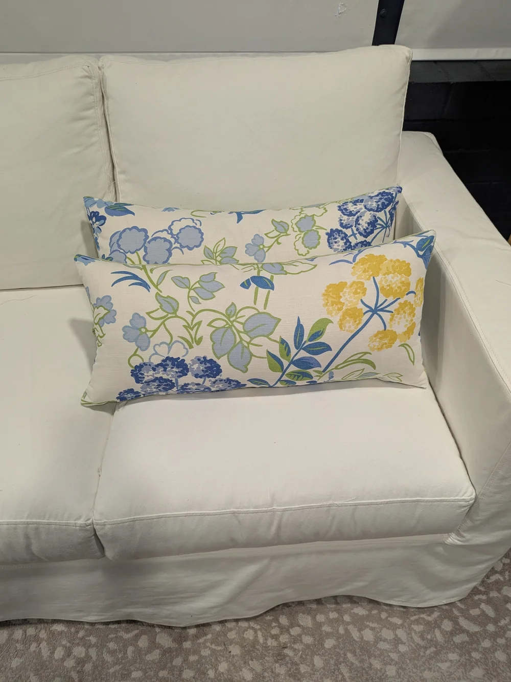 Botanical Lumbar Accent Pillow in Cream with Yellow, Blue & Green Floral Print